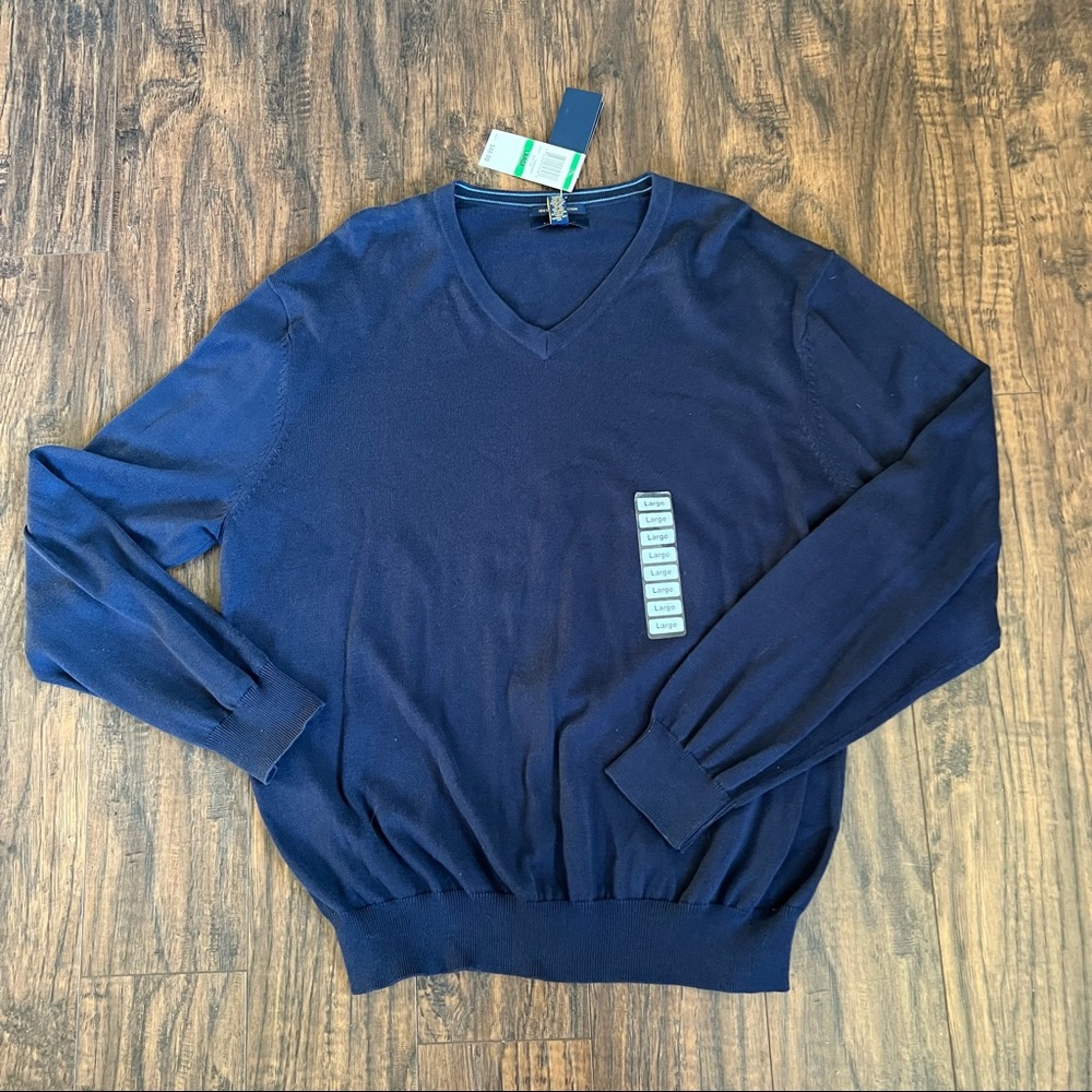 Club Room Pullover Sweater Mens V-Neck Long Sleeve 100% Pima Cotton Blue L